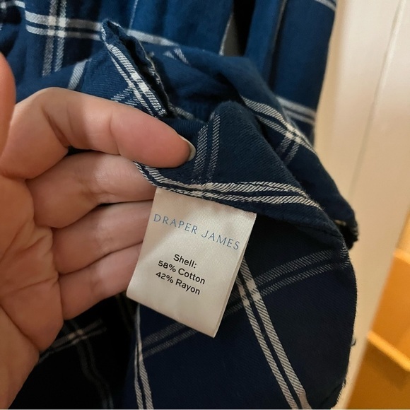 Draper James Blue Windowpane Plaid Flannel Shirt Size 0 J2 - Picture 7 of 8